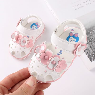 Väikelaste tüdrukute suvesandaalid Uus LED tuledega Tüdrukute sandaalid lilledega vibu helendavad kerged, hingavad laste jalatsid