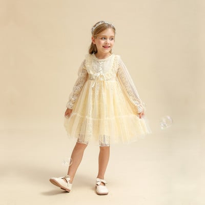 2022 m. nauja gėlėta rudens suknelė mergaitėms su gėlėmis pilnomis rankovėmis prancūziško stiliaus suknelės vaikams Vaikiškos medvilnės mišinio suknelės mergaitėms