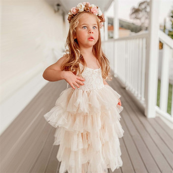 Лятна рокля за малки момичета за деца Рокля за рожден ден на принцеса Дантелена прашка Туту Сватбени детски рокли Винтидж дрехи на цветя
