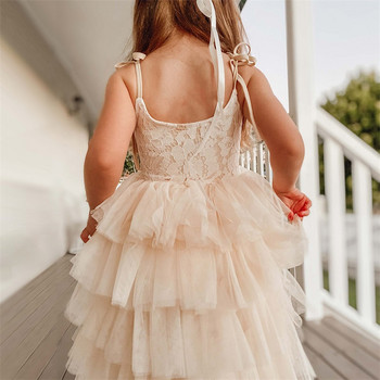 Μικρά κορίτσια καλοκαιρινό φόρεμα για παιδιά Πριγκίπισσα φόρεμα γενεθλίων δαντέλα σφεντόνα νυφικά παιδικά φορέματα Vintage φλοράλ ρούχα
