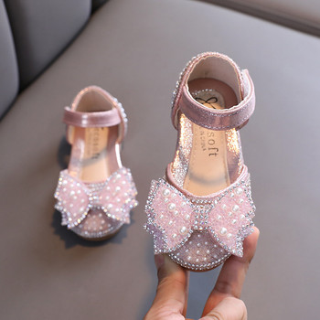 Плоски сандали на принцеса за летни момичета Модни бебешки обувки с панделка и кристали Детски обувки Парти сандали за сватбено парти E618