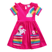 Rochie unicorn cu mâneci scurte pentru fetiță rochie de desene animate ponei rochie din bumbac brodat imprimat cu gât rotund pentru fete copii rochie de vară