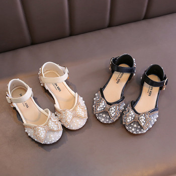 Сандали за момичета на принцеса 2022 Лято, нови бебешки перлени кристали, единични обувки с лък, модни неплъзгащи се плоски детски обувки E963