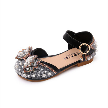 Сандали за момичета на принцеса 2022 Лято, нови бебешки перлени кристали, единични обувки с лък, модни неплъзгащи се плоски детски обувки E963
