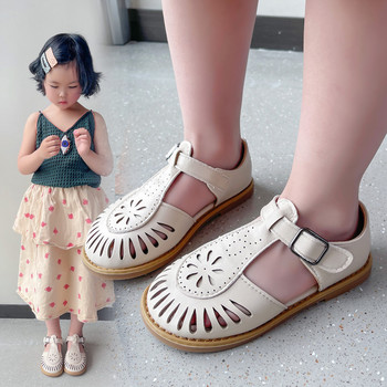 Μισό σανδάλια για κορίτσια 2022 Άνοιξη Καλοκαίρι βρετανικό στυλ Παιδικά παπούτσια παραλίας Κομμένα παιδικά ίσια παπούτσια σανδάλια 22-36 Princess Vintage
