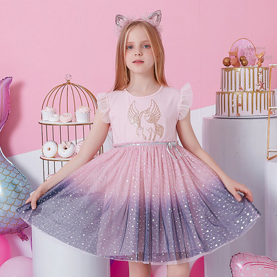 DXTON mergaičių drabužiai 2022 m. Naujos vasaros princesės suknelės, skraidančios rankovės, vaikiškos suknelės, vienaragis, vakarėlis, mergaitės, suknelės, vaikiški drabužiai, 3–8 m.