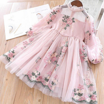 Дантелена рокля на принцеса Есенни дрехи за момичета 3 5 8 години Детски рокли за момичета Цветя на точки Сватбена вечер Детско облекло