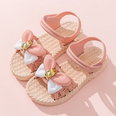 Летни сандали Бебешки момичета Лък Неплъзгащи се парти Единични обувки за принцеса Дишащи меки вътрешни чехли