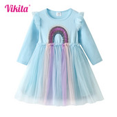 VIKITA mergaičių blizgučiais puošta princesė suknelė Rainbow išleistuvių suknelė vaikams rudens vaikams Vestidos ilgomis rankovėmis mergaičių suknelės laisvalaikiui