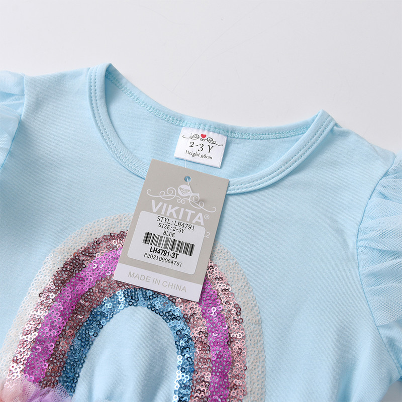 VIKITA mergaičių blizgučiais puošta princesė suknelė Rainbow išleistuvių suknelė vaikams rudens vaikams Vestidos ilgomis rankovėmis mergaičių suknelės laisvalaikiui