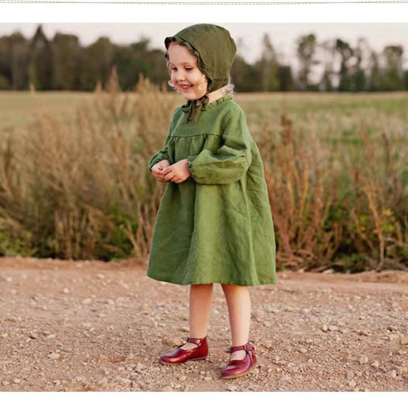 Új tavasz 1-6 éves kislányoknak kedves és édes pamutvászon egyszínű, hosszú ujjú, laza alkalmi hercegnői ruhák gyerekruhák