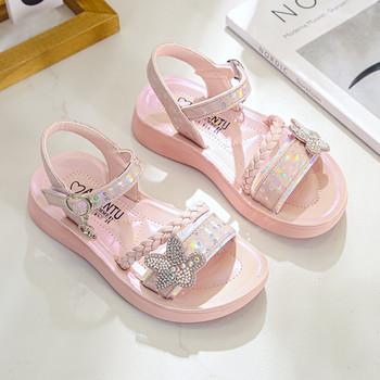 Сандали за момичета 2022 Лято Нова сладка принцеса Детски модни принцеси Едноцветни детски меки PU кристали Парти обувки с блясък на цветя