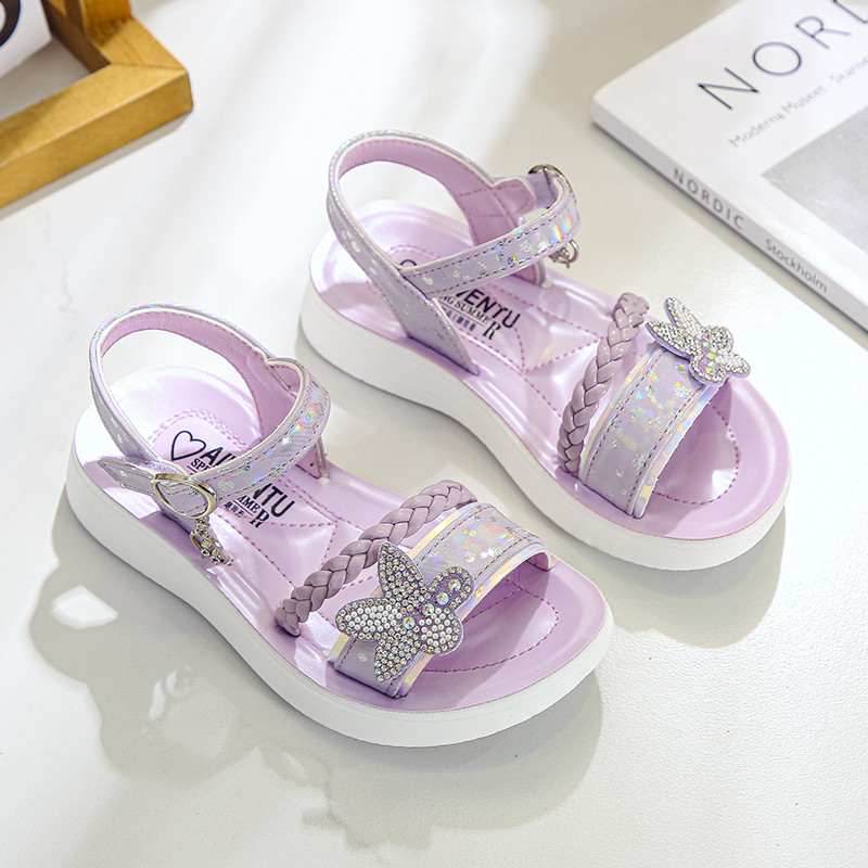 Mergaičių basutės 2022 m. Vasaros Nauja Miela Princesė Vaikams Madinga Princesė Solid Vaikiški Minkšti poliuretažo krištoliniai gėlėmis blizgantys vakarėlio batai