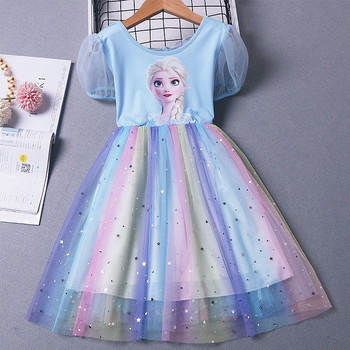 Летни детски рокли за момичета Frozen Elsa Рокли на принцеса с къс ръкав Vestidos Рожден ден Малки детски костюми Тоалети за момичета