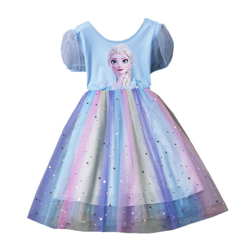 Καλοκαιρινά παιδικά φορέματα για κορίτσια Frozen Elsa κοντά μανίκια πριγκίπισσα φορέματα Vestidos Birthday Little Children Στολή για κορίτσια