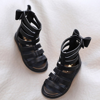 Сандали за момичета 2022 Летни детски гладиаторски сандали Ботуши Обувки с панделка отзад Roma Обувки с тесни ленти Обувки за принцеса за дете Бебешки черни беги