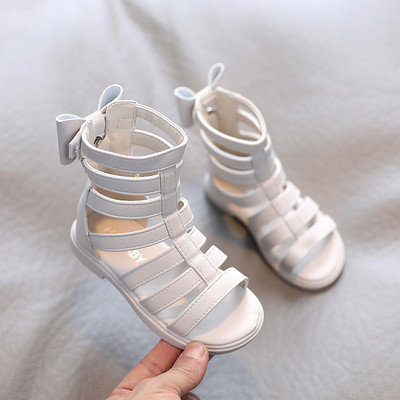 Mergaičių sandalai 2022 m. Vasaros vaikams Gladiator Sandalai Batai Atgal Bow Roma Batai Siaura juosta Princesės Batai Vaikams Baby Black Begie