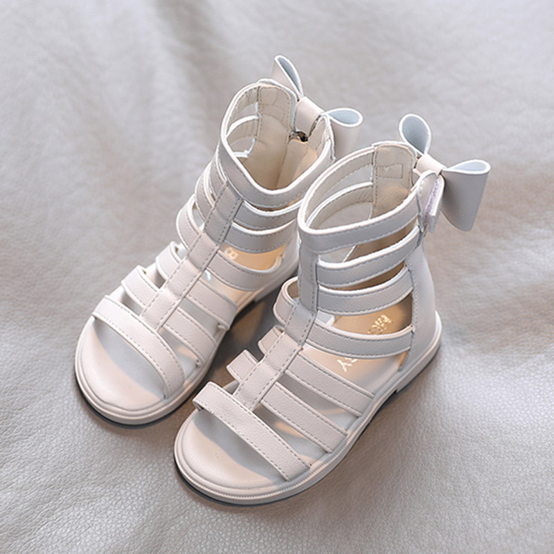 Mergaičių sandalai 2022 m. Vasaros vaikams Gladiator Sandalai Batai Atgal Bow Roma Batai Siaura juosta Princesės Batai Vaikams Baby Black Begie