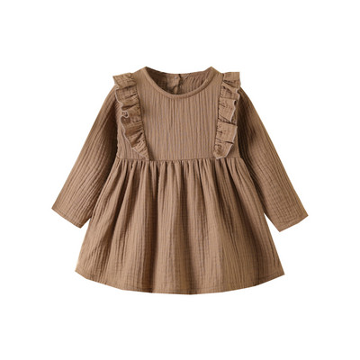 1-5Y mados vaikams, kūdikiams, mergaitėms, rudens vakarėliams, raukiniams, ilgomis rankovėmis, vientisomis medvilninėmis lininėmis laisvalaikio A formos suknelėmis