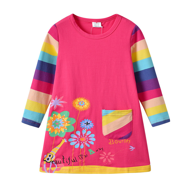 DXTON mergaičių medvilninė suknelė mergaitėms rudens pavasario ilgomis rankovėmis dryžuotos suknelės vaikiška gėlėmis marginta suknelė vaikiška laisvalaikio rūbai