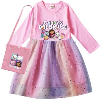 Gabby Dollhouse Cats Dress Kids Wedding Party Sequin Dress Baby girls μακρυμάνικα φορέματα με μικρή τσάντα Δώρα γενεθλίων Vestidos