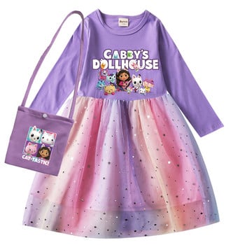 Gabby Dollhouse Cats Dress Kids Wedding Party Sequin Dress Baby girls μακρυμάνικα φορέματα με μικρή τσάντα Δώρα γενεθλίων Vestidos