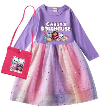 Gabby Dollhouse Cats Dress Kids Wedding Party Sequin Dress Baby girls μακρυμάνικα φορέματα με μικρή τσάντα Δώρα γενεθλίων Vestidos