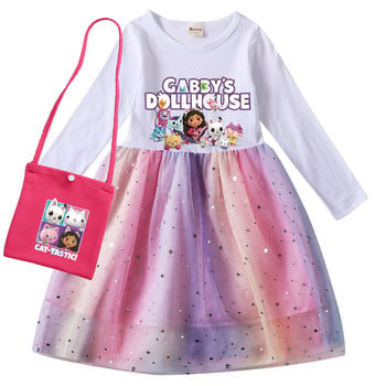 Gabby Dollhouse Cats Dress Kids Wedding Party Sequin Dress Baby girls μακρυμάνικα φορέματα με μικρή τσάντα Δώρα γενεθλίων Vestidos