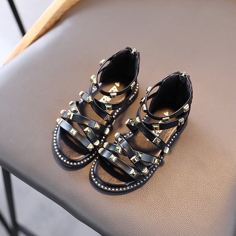 Mergaičių basutės 2022 m. vasaros vaikams Gladiator Romos basutės Kniedės Klasikiniai vaikiški paplūdimio batai Užtrauktukas Minkšta oda Patogus 21-30