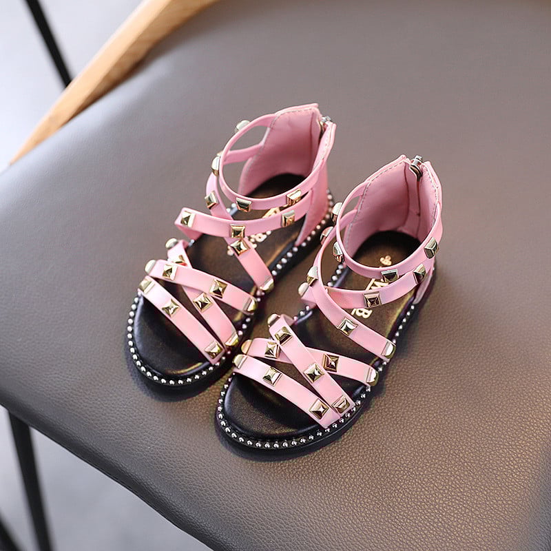 Mergaičių basutės 2022 m. vasaros vaikams Gladiator Romos basutės Kniedės Klasikiniai vaikiški paplūdimio batai Užtrauktukas Minkšta oda Patogus 21-30