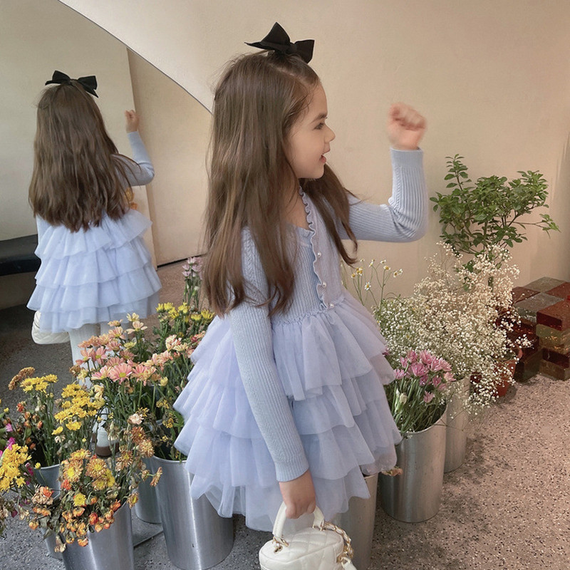 Lányok téli ruha hosszú ujjú vastag kötött pulóver A vonalú réteges ruha 3-8T gyermekruházat lila lányok újévi ruha