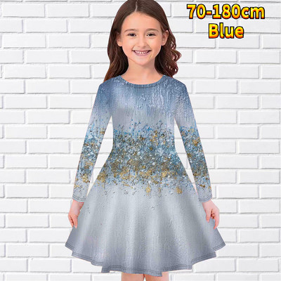 2022-es téli vintage térdig érő szoknya Kislány környakú, splice nyomtatással Szép hercegnői ruha, mindennapi hosszú ujjú szoknya