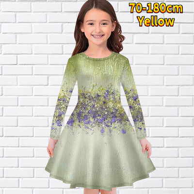 2022-es téli vintage térdig érő szoknya Kislány környakú, splice nyomtatással Szép hercegnői ruha, mindennapi hosszú ujjú szoknya