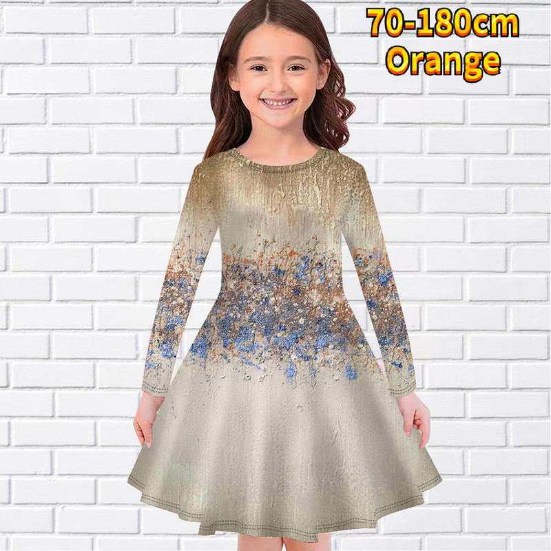 2022-es téli vintage térdig érő szoknya Kislány környakú, splice nyomtatással Szép hercegnői ruha, mindennapi hosszú ujjú szoknya