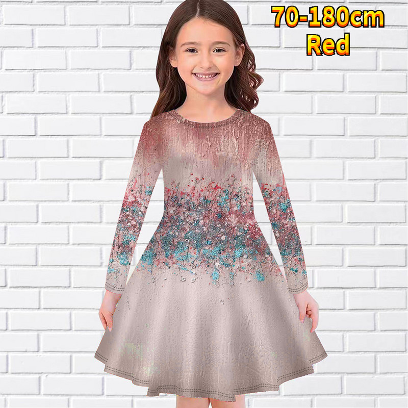 2022-es téli vintage térdig érő szoknya Kislány környakú, splice nyomtatással Szép hercegnői ruha, mindennapi hosszú ujjú szoknya