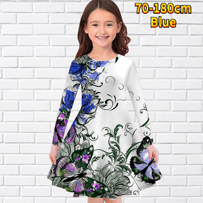 2022-es új őszi kerek nyakú ruha Téli mindennapi utcai vintage hosszú ujjú szoknya Kislány pillangós mintás térdig érő szoknya