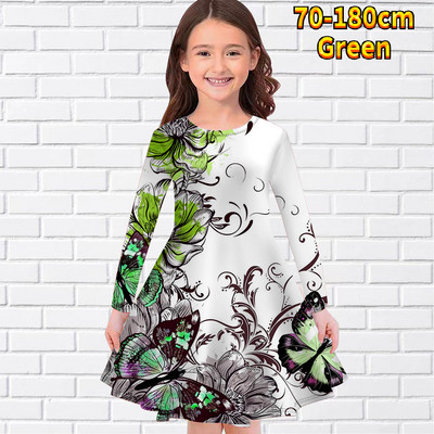 2022-es új őszi kerek nyakú ruha Téli mindennapi utcai vintage hosszú ujjú szoknya Kislány pillangós mintás térdig érő szoknya