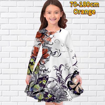 2022-es új őszi kerek nyakú ruha Téli mindennapi utcai vintage hosszú ujjú szoknya Kislány pillangós mintás térdig érő szoknya