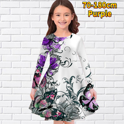 2022-es új őszi kerek nyakú ruha Téli mindennapi utcai vintage hosszú ujjú szoknya Kislány pillangós mintás térdig érő szoknya