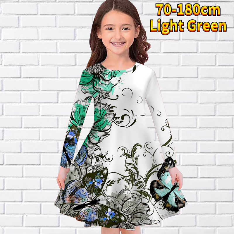 2022-es új őszi kerek nyakú ruha Téli mindennapi utcai vintage hosszú ujjú szoknya Kislány pillangós mintás térdig érő szoknya