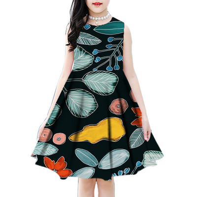 2022. aasta uus 3D-print Suvelilled Elegantne vabaaja printsessi peokleit Sügismoodne vabaajakleit 2–18-aastastele