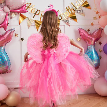 Φόρεμα Princess Flamingo Tutu Adroble ροζ φανταχτερό φόρεμα για κορίτσια με κορδέλα και φτερό για φόρεμα χορού γενεθλίων