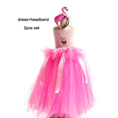 Princesės Flamingo Tutu suknelė Puošni rožinė mergaičių suknelė su galvos raišteliu ir sparnu, skirta gimtadienio vakarėliui.