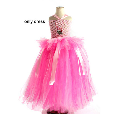 Princesės Flamingo Tutu suknelė Puošni rožinė mergaičių suknelė su galvos raišteliu ir sparnu, skirta gimtadienio vakarėliui.