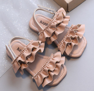Tüdrukute sandaalid 2021, suvi, uued tüdrukute vibuprintsessikingad Lamedad sandaalid Laste pehmed ühevärvilised libisemiskindlad jalatsid