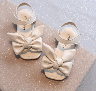 Tüdrukute sandaalid 2021, suvi, uued tüdrukute vibuprintsessikingad Lamedad sandaalid Laste pehmed ühevärvilised libisemiskindlad jalatsid