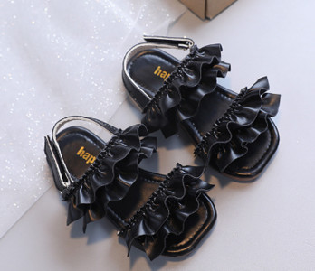 Tüdrukute sandaalid 2021, suvi, uued tüdrukute vibuprintsessikingad Lamedad sandaalid Laste pehmed ühevärvilised libisemiskindlad jalatsid