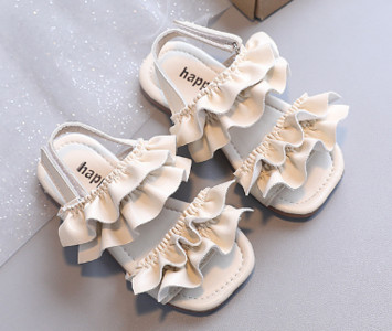 Tüdrukute sandaalid 2021, suvi, uued tüdrukute vibuprintsessikingad Lamedad sandaalid Laste pehmed ühevärvilised libisemiskindlad jalatsid