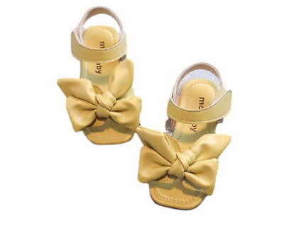 Tüdrukute sandaalid 2021, suvi, uued tüdrukute vibuprintsessikingad Lamedad sandaalid Laste pehmed ühevärvilised libisemiskindlad jalatsid