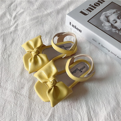 Tüdrukute sandaalid 2021, suvi, uued tüdrukute vibuprintsessikingad Lamedad sandaalid Laste pehmed ühevärvilised libisemiskindlad jalatsid